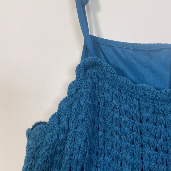 Lane Bryant Plus Size 18 Crochet Front Sun Dress Teal Bohemian Minimalist Knit - Picture 8 of 12